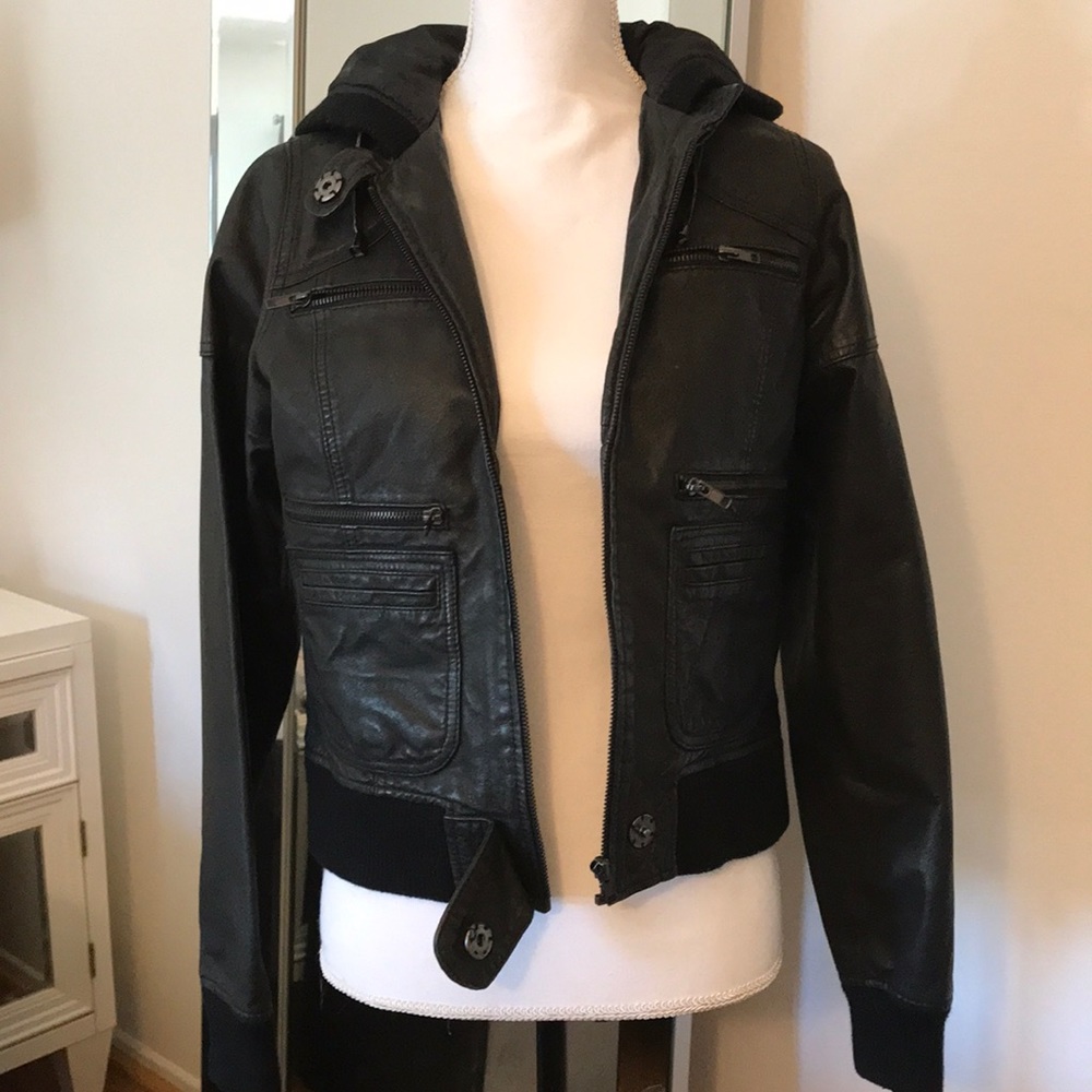 100% Genuine Leather Hooded Bomber Leather Jacket